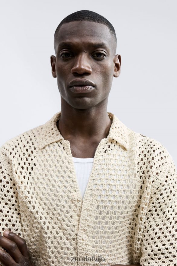 tamborētas tekstūras krekls vīriešiem Zara balts 6ZTV401010 apģērbs