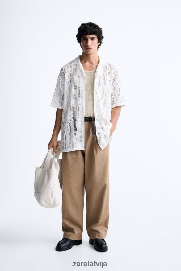 tamborētas tekstūras krekls vīriešiem Zara ekru 6ZTV401005 apģērbs