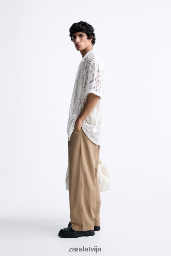 tamborētas tekstūras krekls vīriešiem Zara ekru 6ZTV401005 apģērbs