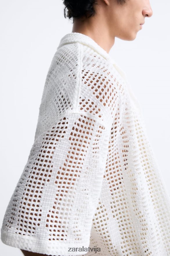 tamborētas tekstūras krekls vīriešiem Zara ekru 6ZTV401005 apģērbs