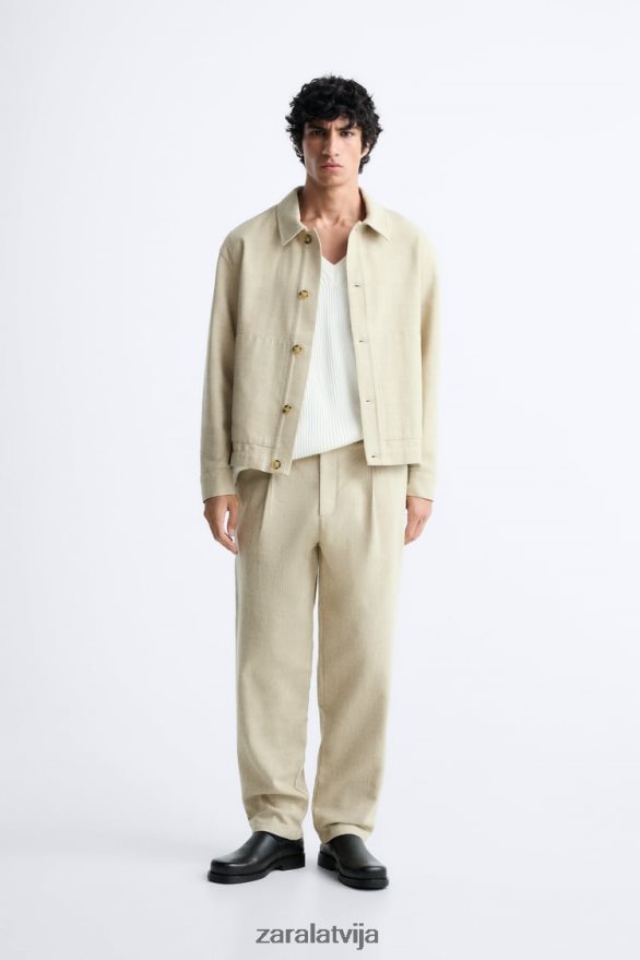 teksturētu pinumu lauku stila virskrekls vīriešiem Zara taupīgi brūns 6ZTV401174 apģērbs