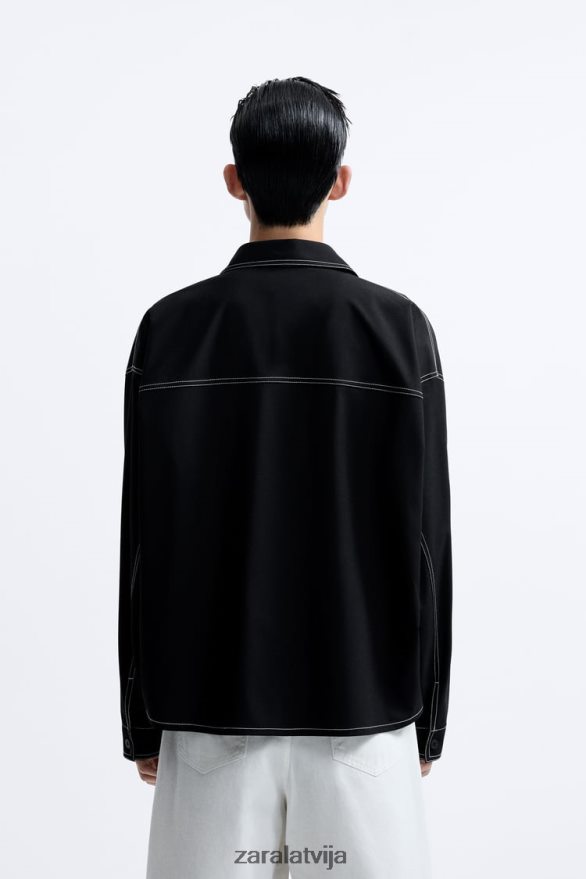 virskrekls ar kontrastējošām virsšuvēm vīriešiem Zara melns 6ZTV401180 apģērbs