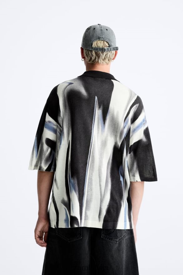 Abstract print trikotāžas polo vīriešiem Zara pelēcīgi 6ZTV401228 apģērbs