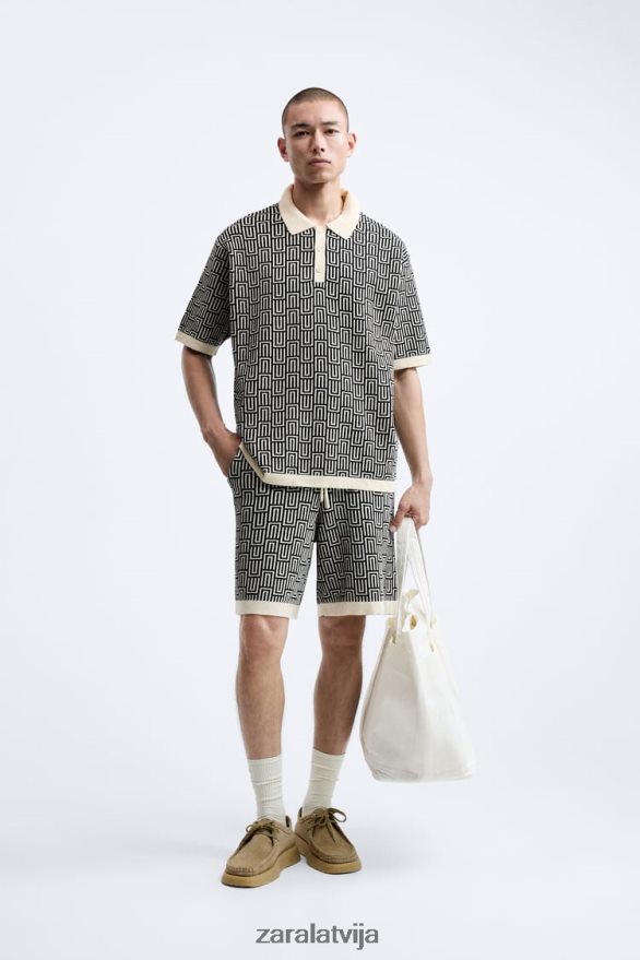 ģeometriska adīta žakarda polo džemperis vīriešiem Zara ekru 6ZTV401225 apģērbs