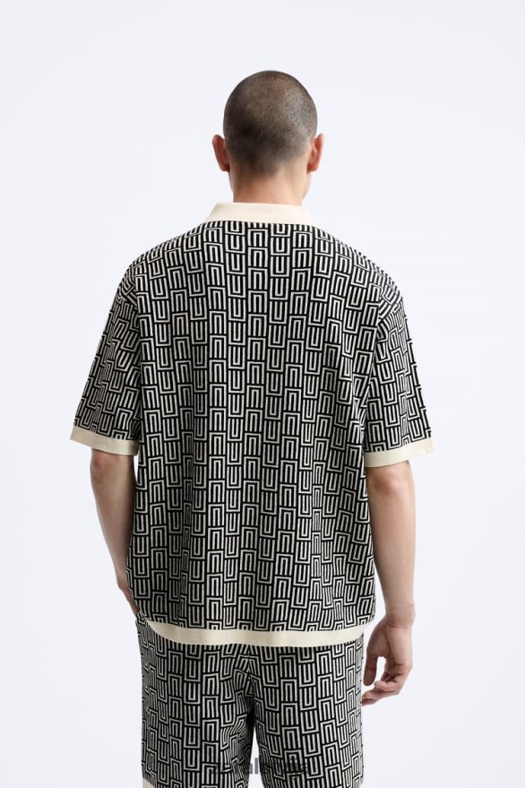 ģeometriska adīta žakarda polo džemperis vīriešiem Zara ekru 6ZTV401225 apģērbs