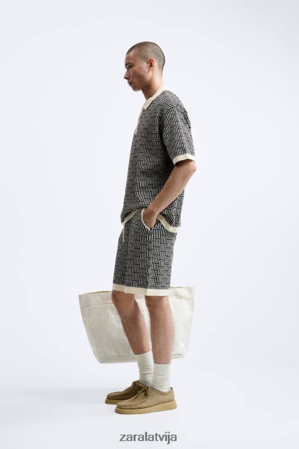 ģeometriska adīta žakarda polo džemperis vīriešiem Zara ekru 6ZTV401225 apģērbs