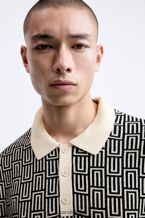 ģeometriska adīta žakarda polo džemperis vīriešiem Zara ekru 6ZTV401225 apģērbs