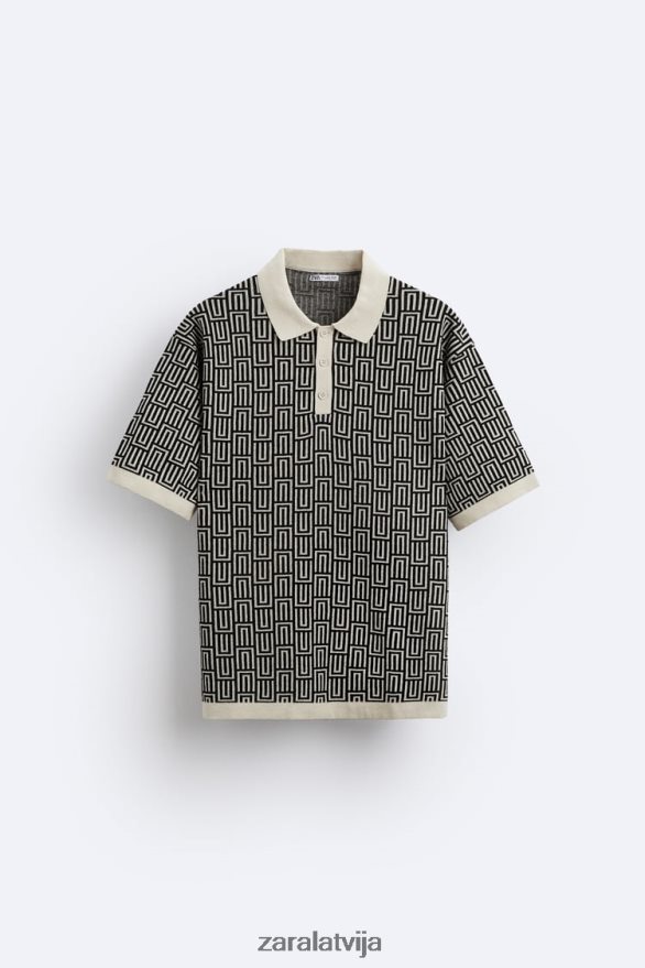 ģeometriska adīta žakarda polo džemperis vīriešiem Zara ekru 6ZTV401225 apģērbs
