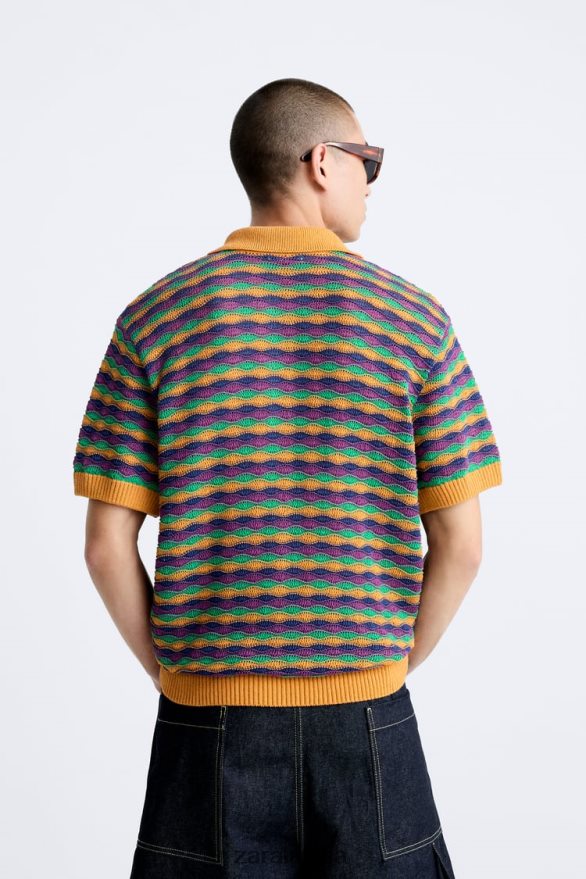 ģeometriskas tekstūras trikotāžas polo vīriešiem Zara jūras zils 6ZTV401226 apģērbs