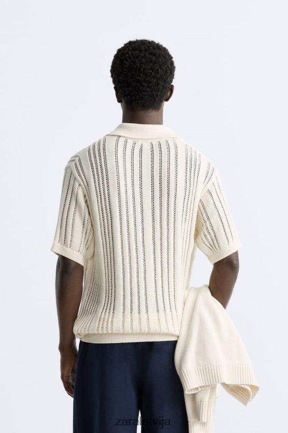 teksturētas tamborētas adītas polo vīriešiem Zara bēšs 6ZTV401233 apģērbs