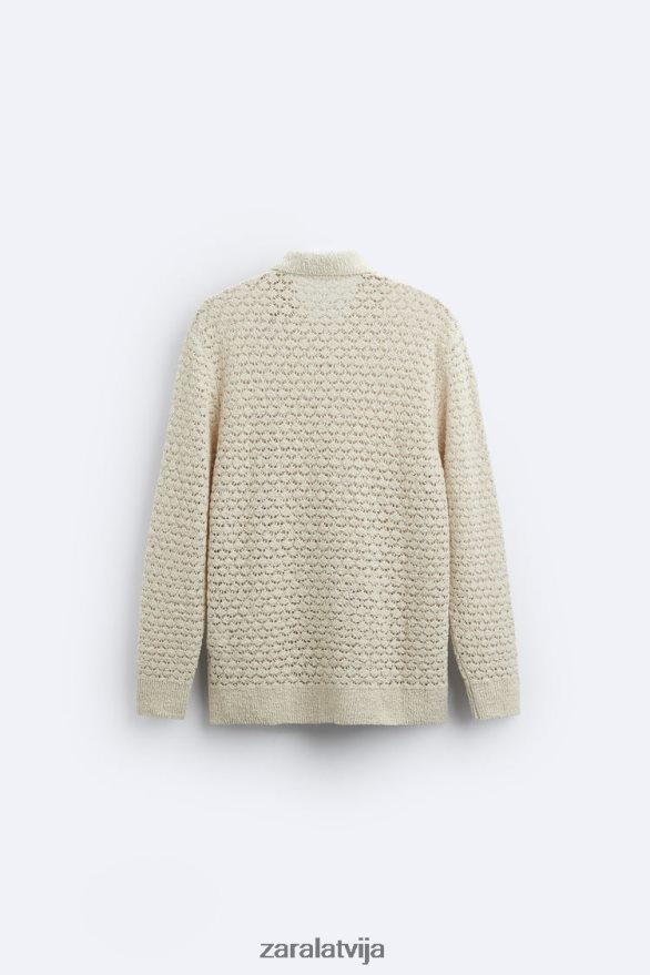 teksturētas tamborētas adītas polo vīriešiem Zara ekru 6ZTV401234 apģērbs