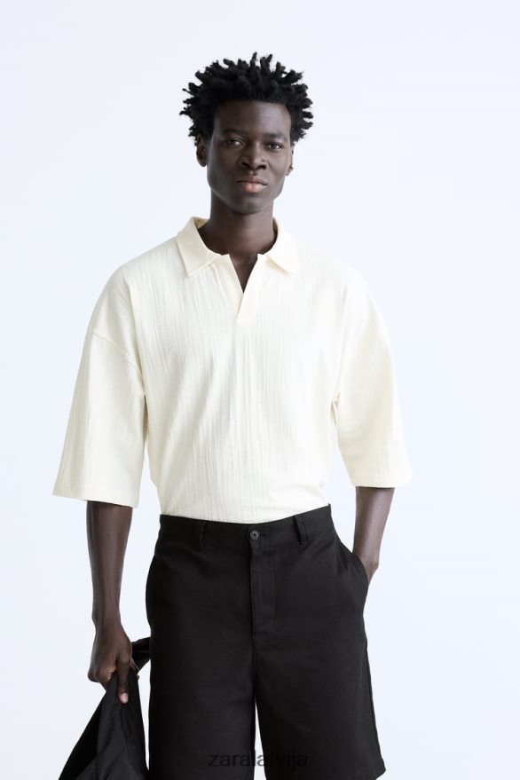 teksturēts polo vīriešiem Zara bēšs 6ZTV401223 apģērbs