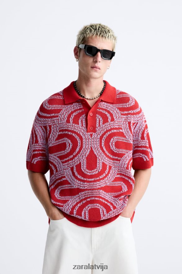 vilnis žakarda trikotāžas polo vīriešiem Zara sarkans 6ZTV401224 apģērbs