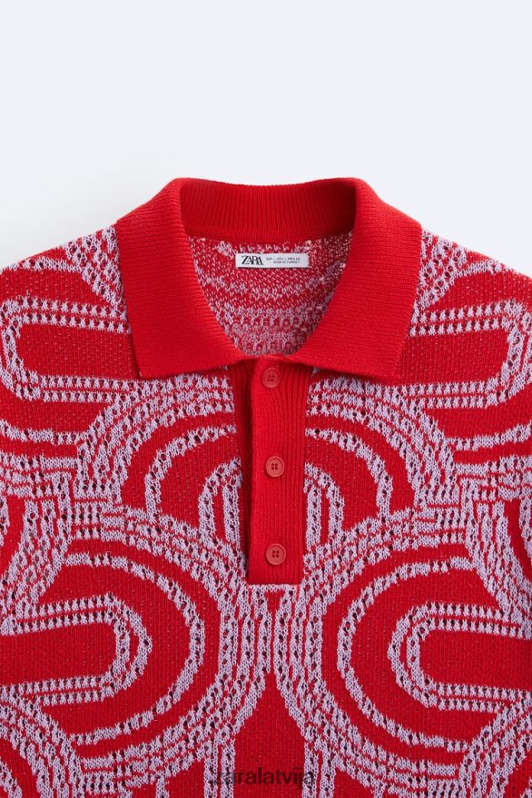 vilnis žakarda trikotāžas polo vīriešiem Zara sarkans 6ZTV401224 apģērbs