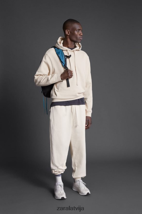 Hathanan print džemperis ar kapuci vīriešiem Zara ekru 6ZTV401077 apģērbs