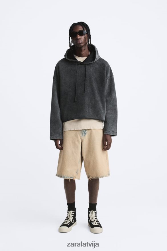 boxy fit džemperis ar kapuci vīriešiem Zara tumši pelēks 6ZTV401051 apģērbs