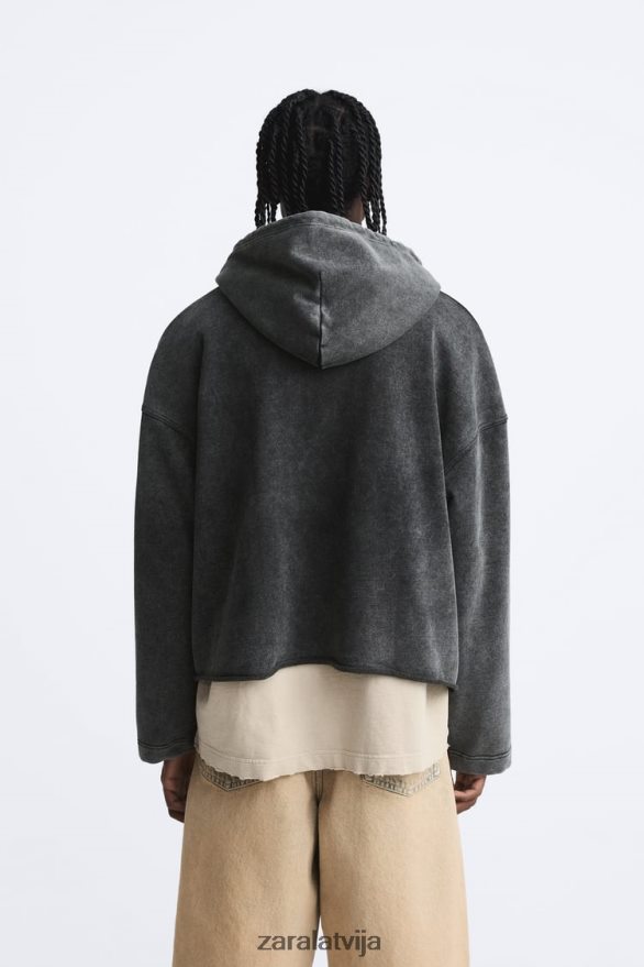 boxy fit džemperis ar kapuci vīriešiem Zara tumši pelēks 6ZTV401051 apģērbs