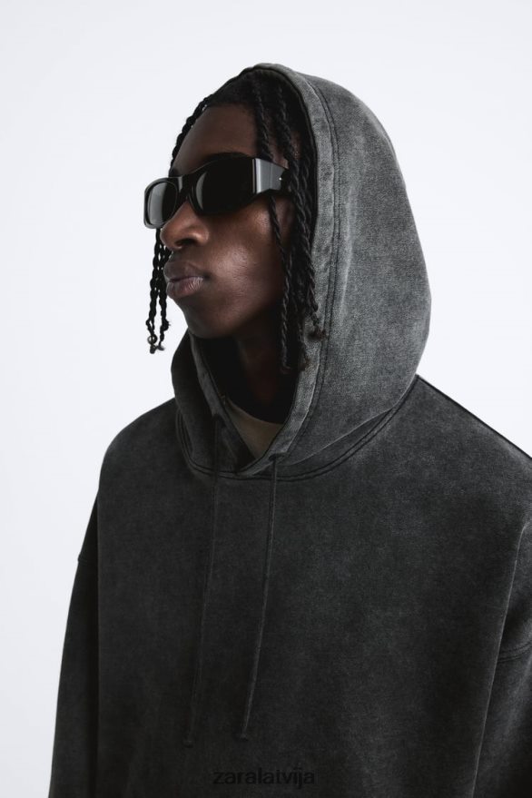 boxy fit džemperis ar kapuci vīriešiem Zara tumši pelēks 6ZTV401051 apģērbs