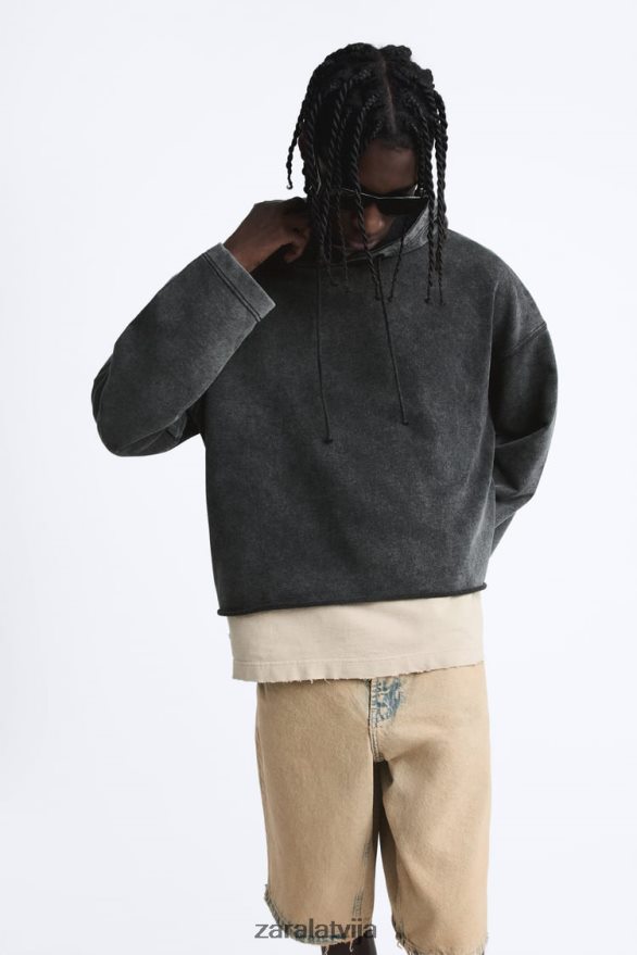 boxy fit džemperis ar kapuci vīriešiem Zara tumši pelēks 6ZTV401051 apģērbs