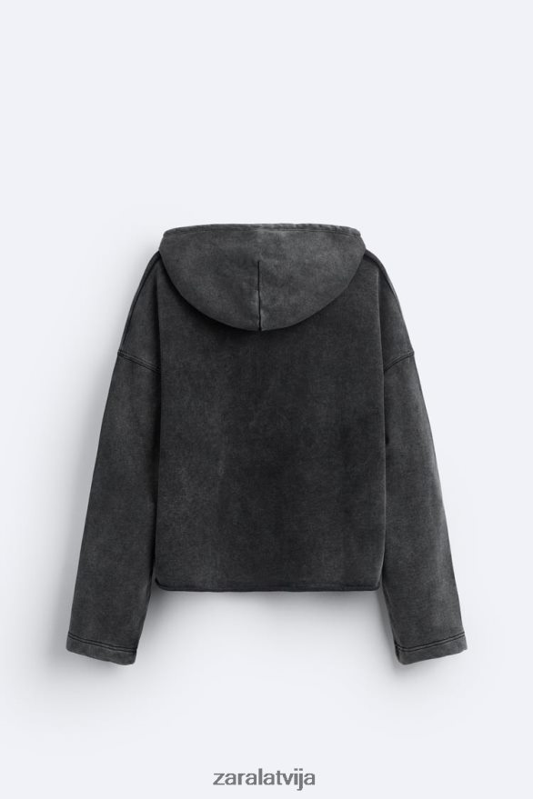 boxy fit džemperis ar kapuci vīriešiem Zara tumši pelēks 6ZTV401051 apģērbs