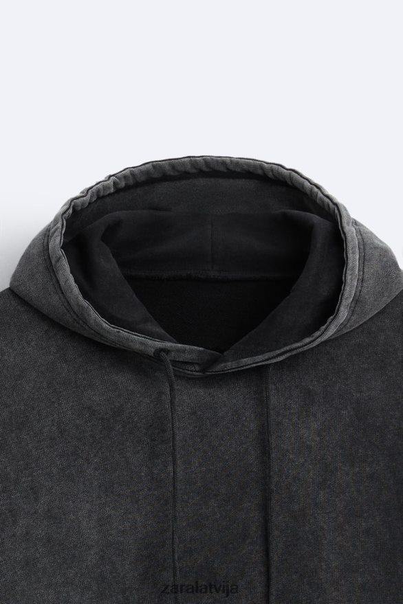 boxy fit džemperis ar kapuci vīriešiem Zara tumši pelēks 6ZTV401051 apģērbs
