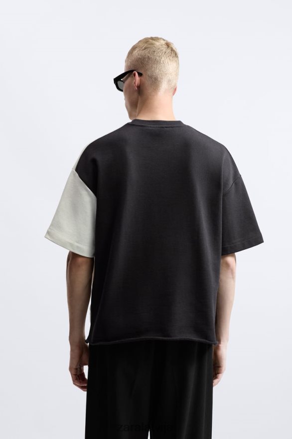 colorblock sporta krekls vīriešiem Zara melns balts 6ZTV401059 apģērbs