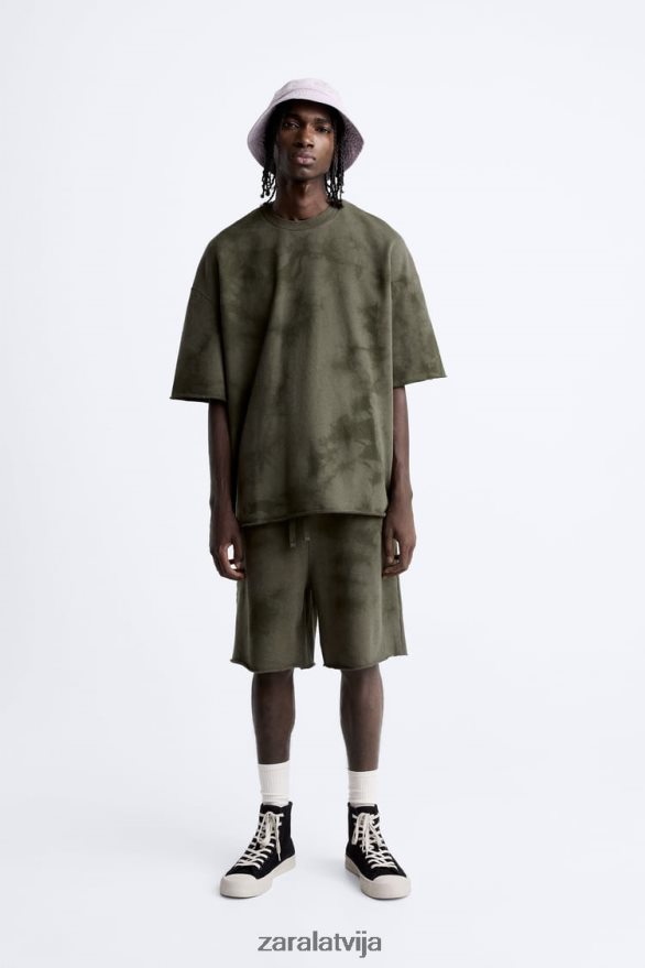 džemperis ar kaklasaiti ar apdruku vīriešiem Zara haki 6ZTV401066 apģērbs