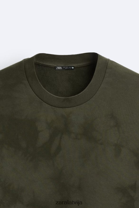 džemperis ar kaklasaiti ar apdruku vīriešiem Zara haki 6ZTV401066 apģērbs