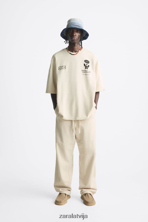 drukāta teksta sporta krekls vīriešiem Zara ekru 6ZTV401074 apģērbs