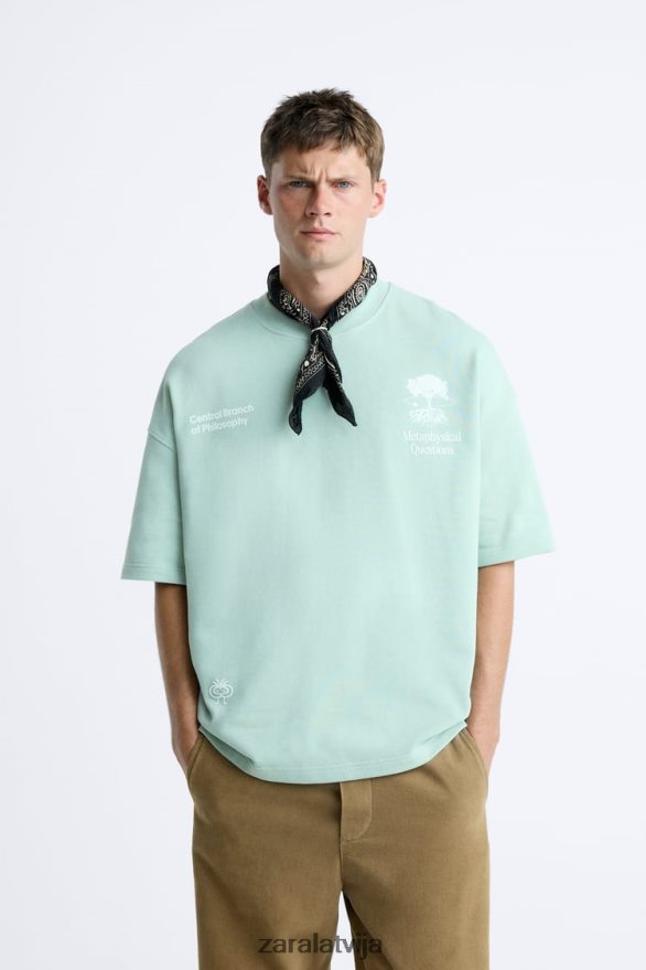 drukāta teksta sporta krekls vīriešiem Zara pelēks 6ZTV401071 apģērbs