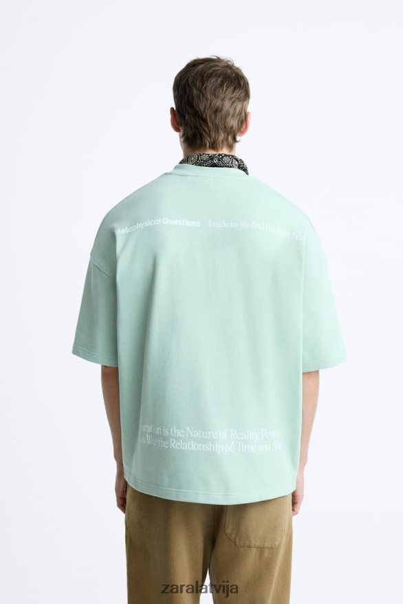 drukāta teksta sporta krekls vīriešiem Zara pelēks 6ZTV401071 apģērbs