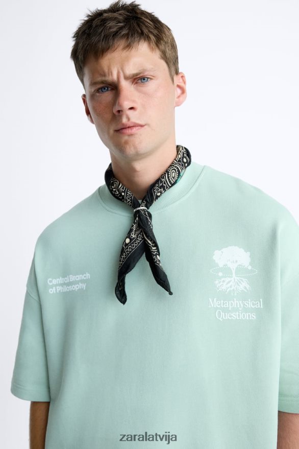 drukāta teksta sporta krekls vīriešiem Zara pelēks 6ZTV401071 apģērbs