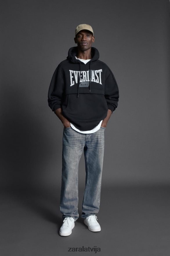 everlast džemperis ar kapuci vīriešiem Zara melns 6ZTV401048 apģērbs