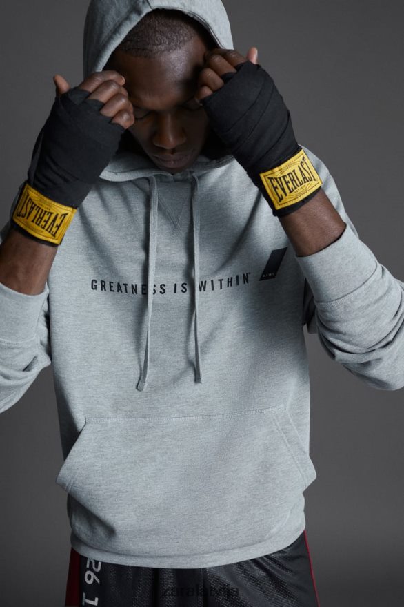 everlast džemperis ar kapuci vīriešiem Zara pelēkais merģelis 6ZTV401047 apģērbs
