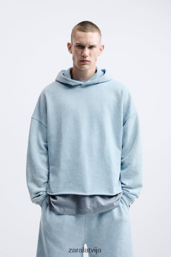 izmazgāts džemperis ar kapuci vīriešiem Zara zils/balts 6ZTV401054 apģērbs