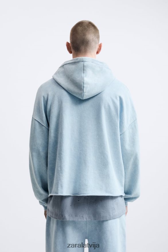 izmazgāts džemperis ar kapuci vīriešiem Zara zils/balts 6ZTV401054 apģērbs