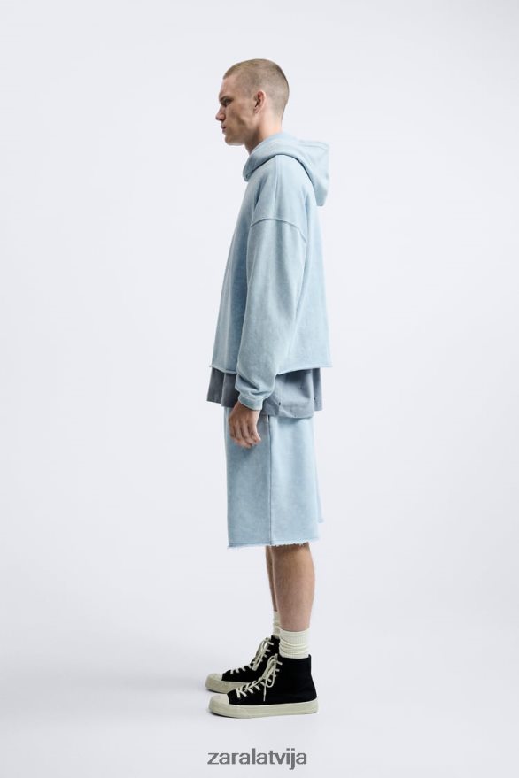 izmazgāts džemperis ar kapuci vīriešiem Zara zils/balts 6ZTV401054 apģērbs