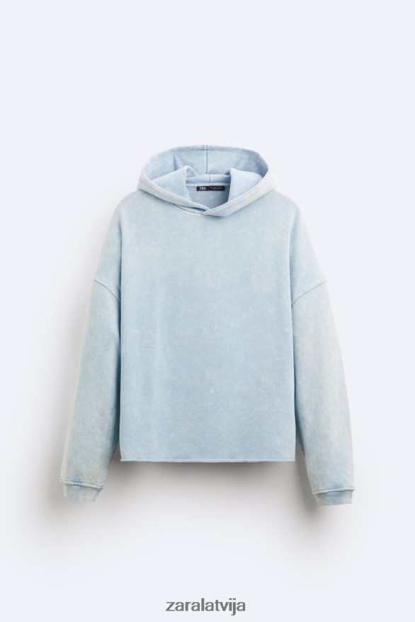 izmazgāts džemperis ar kapuci vīriešiem Zara zils/balts 6ZTV401054 apģērbs