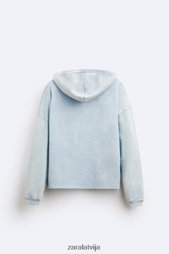 izmazgāts džemperis ar kapuci vīriešiem Zara zils/balts 6ZTV401054 apģērbs