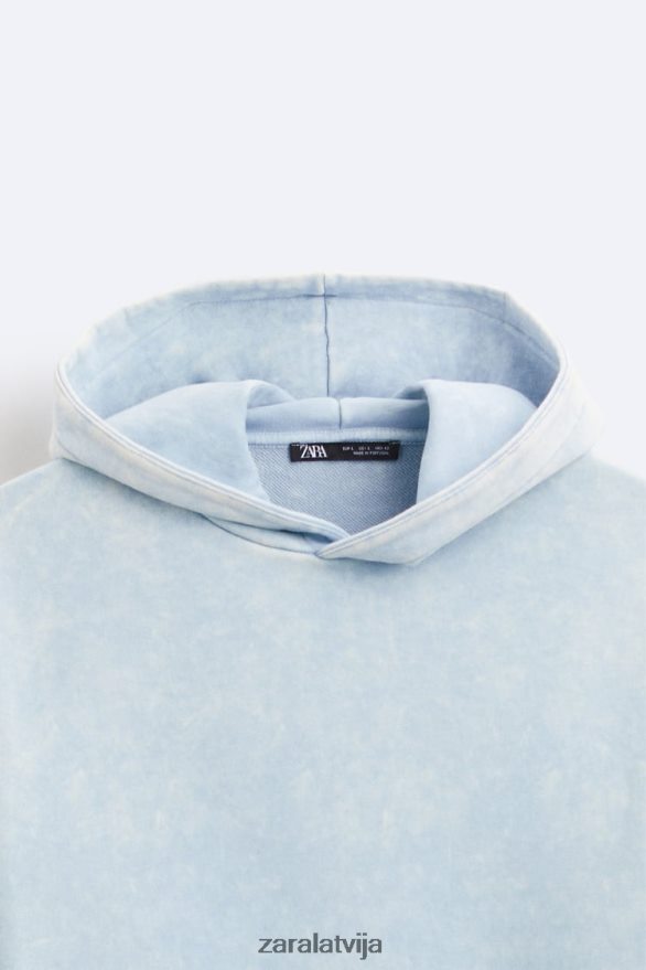 izmazgāts džemperis ar kapuci vīriešiem Zara zils/balts 6ZTV401054 apģērbs