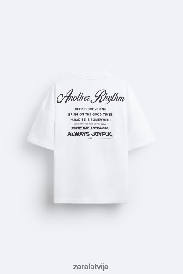 kontrasta apdrukas sporta krekls vīriešiem Zara balts 6ZTV401068 apģērbs