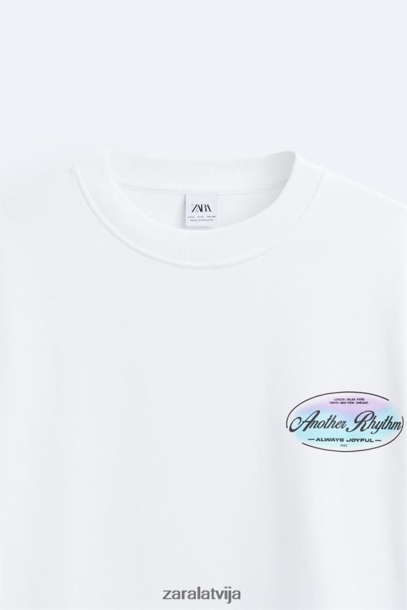 kontrasta apdrukas sporta krekls vīriešiem Zara balts 6ZTV401068 apģērbs