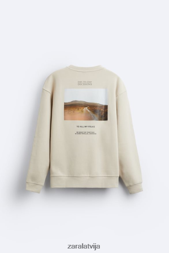 krekls ar apdruku ar fotogrāfiju vīriešiem Zara taupīgi brūns 6ZTV401050 apģērbs