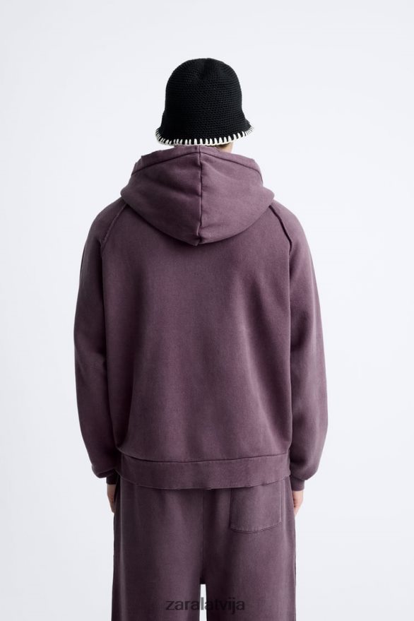 saplēsts izmazgāts sporta krekls vīriešiem Zara sarkanbrūns 6ZTV401055 apģērbs