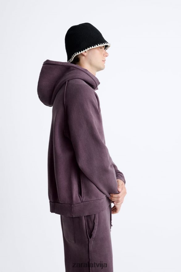 saplēsts izmazgāts sporta krekls vīriešiem Zara sarkanbrūns 6ZTV401055 apģērbs