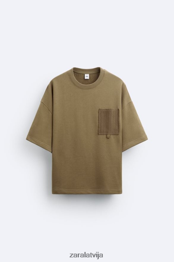 tamborēta kabatas sporta krekls vīriešiem Zara haki 6ZTV401076 apģērbs
