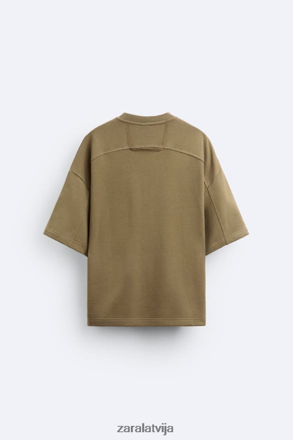 tamborēta kabatas sporta krekls vīriešiem Zara haki 6ZTV401076 apģērbs