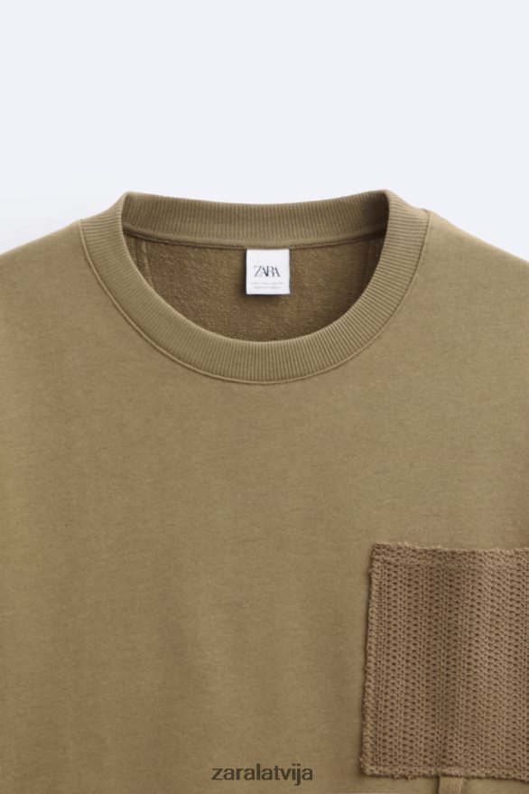 tamborēta kabatas sporta krekls vīriešiem Zara haki 6ZTV401076 apģērbs