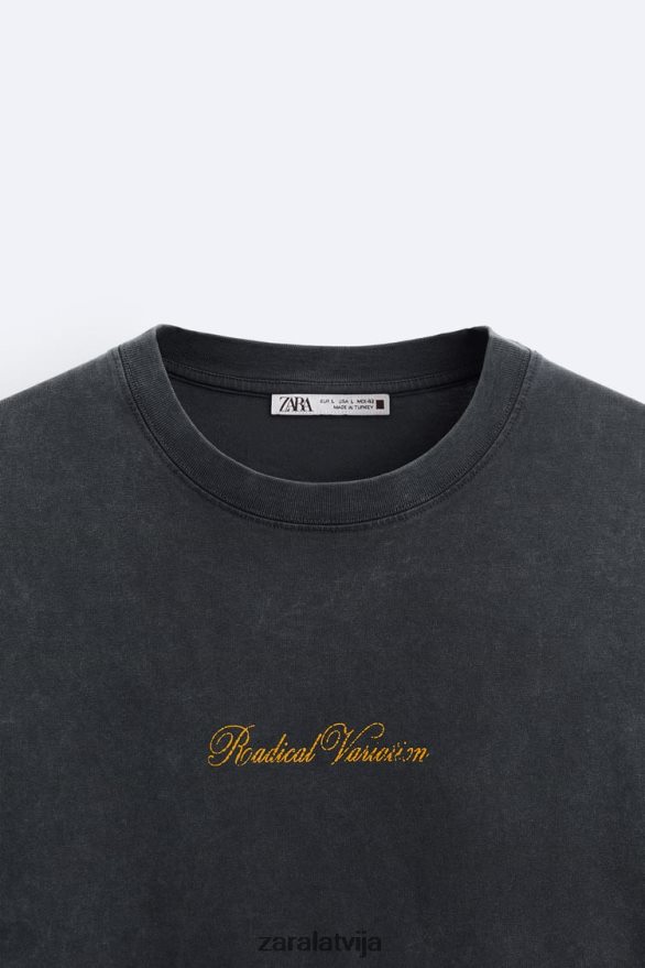 T-krekls ar teksta apdruku vīriešiem Zara antracīta pelēks 6ZTV401208 apģērbs