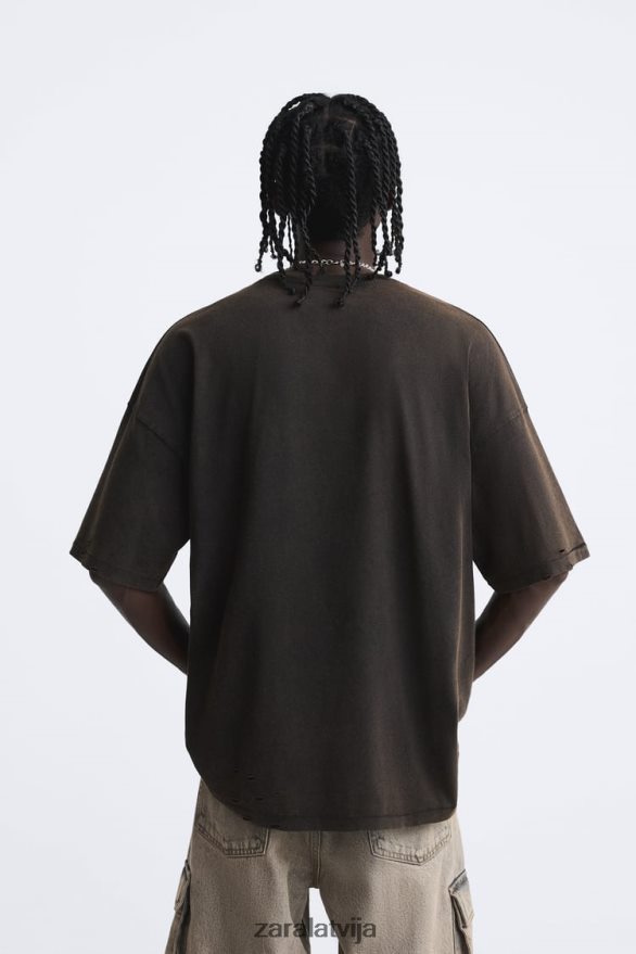 izmazgāts apdrukāts t-krekls vīriešiem Zara brūns 6ZTV401206 apģērbs